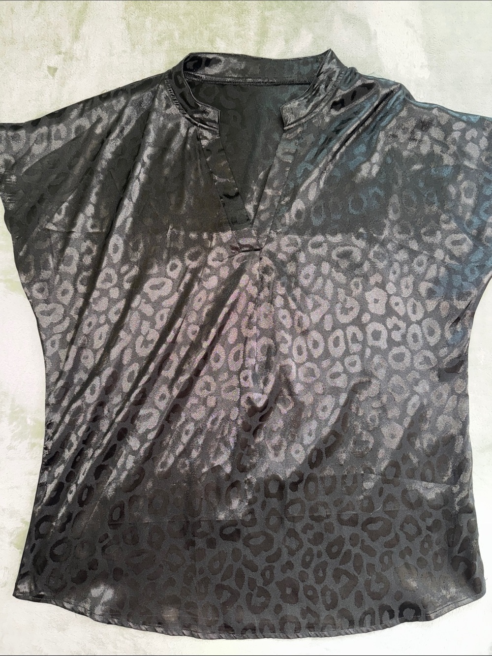 SHEIN Black Satin Leopard Print Short Sleeve Blouse